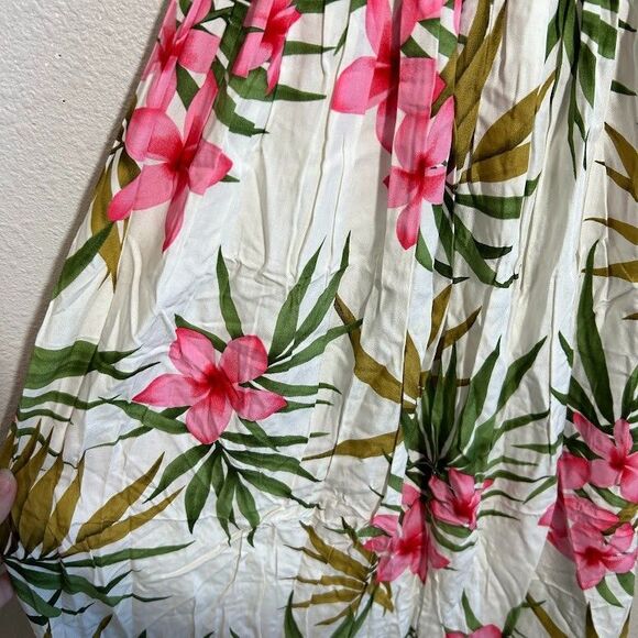 Aloha Moi Hawaii Maxi Dress One Size White Pink Floral Smocked Spaghetti Strap - Picture 5 of 7